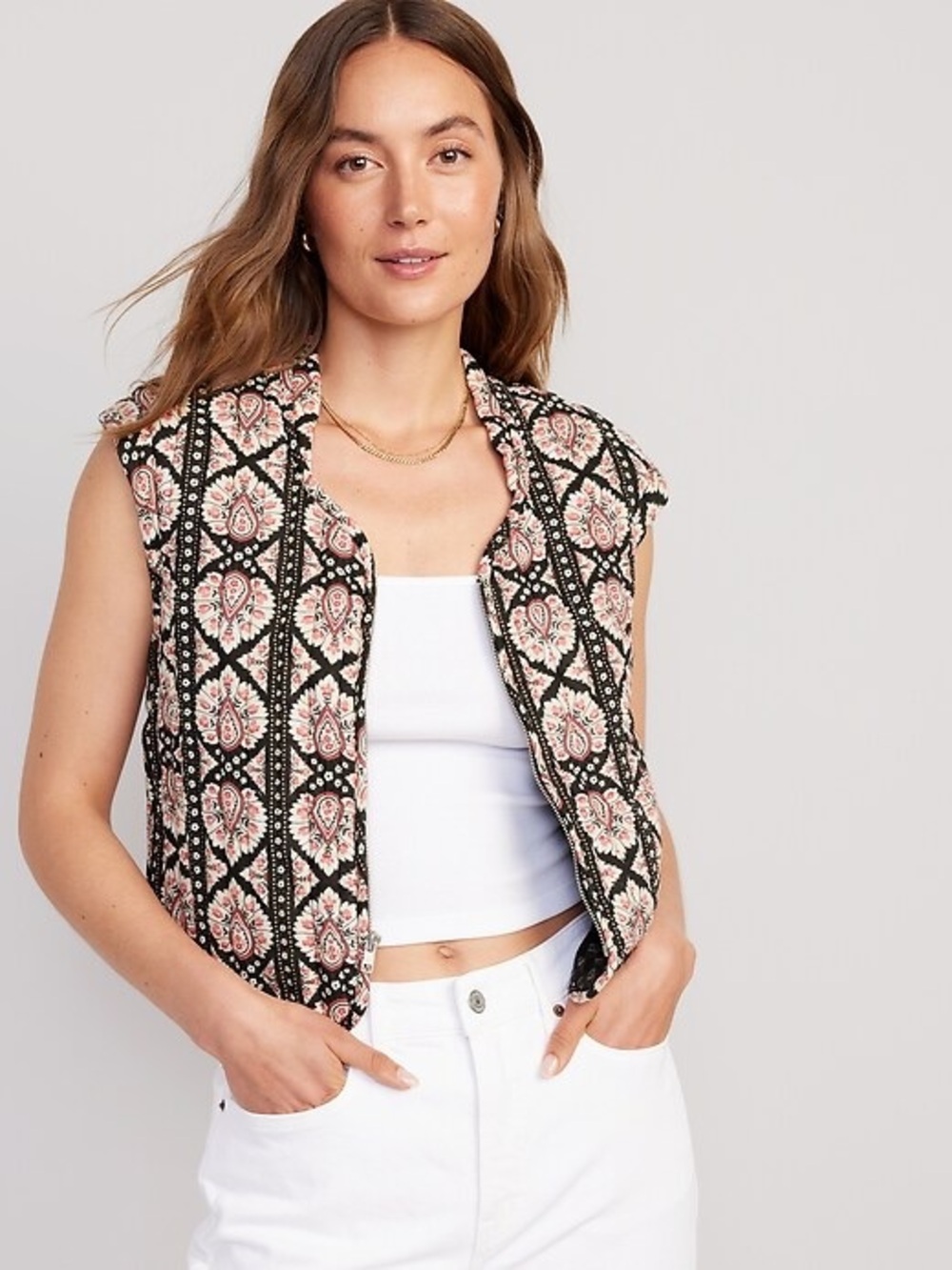 NWT Old Navy Cotton Quilted Floral Vest
